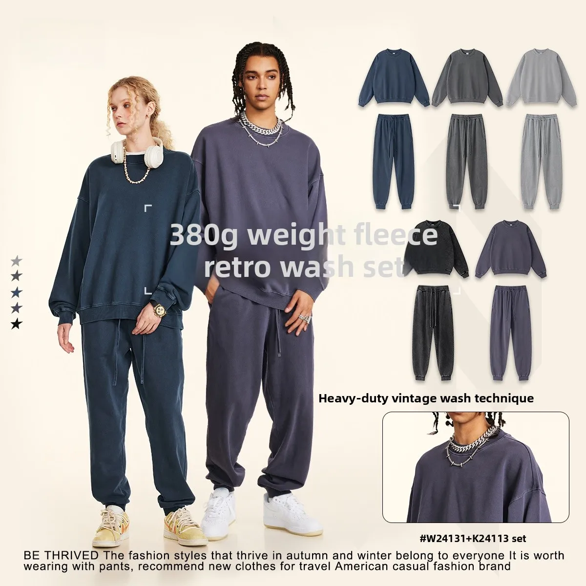 

Couple's Heavyweight round Ne Hoodie Sweatirt Set Pure Color Oversized oulder Men's Autumn Faion Casual Comfortable