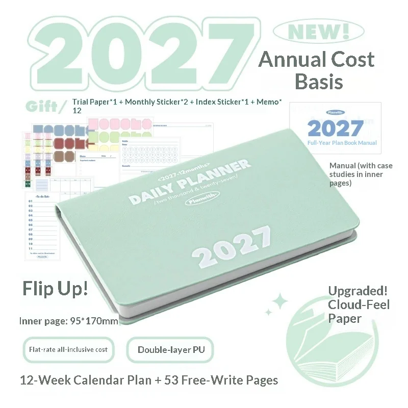 New Planwith 2027 Daily Planner Scroll up Notebook 12 Months Schedule Agenda Book For Work Study Office Stationery Supplies
