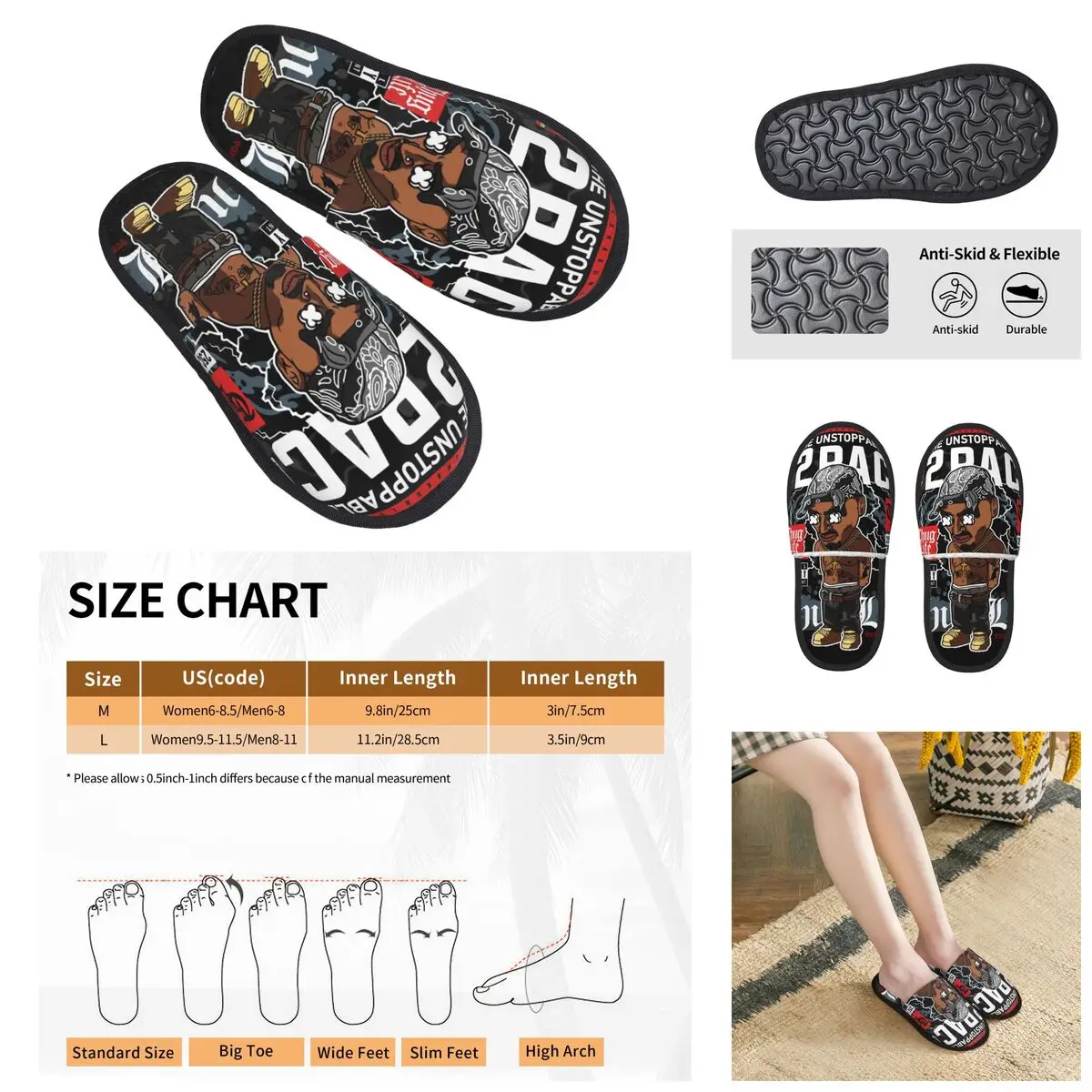 Rapper Tupac Men Women Furry slippers,Leisure printing pantoufle homme Home slippers