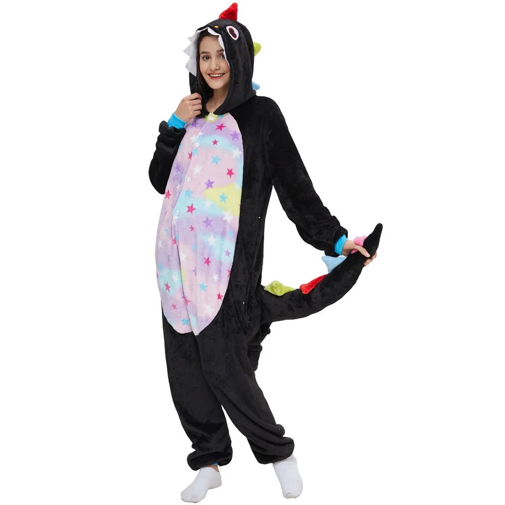 Animal feminino Onesie Pijama, Adulto, Dragão, Dinossauro, Fato Cosplay, Quente, Macacão macio, Roupa de dormir, Halloween, Natal, Inverno, 1 peça