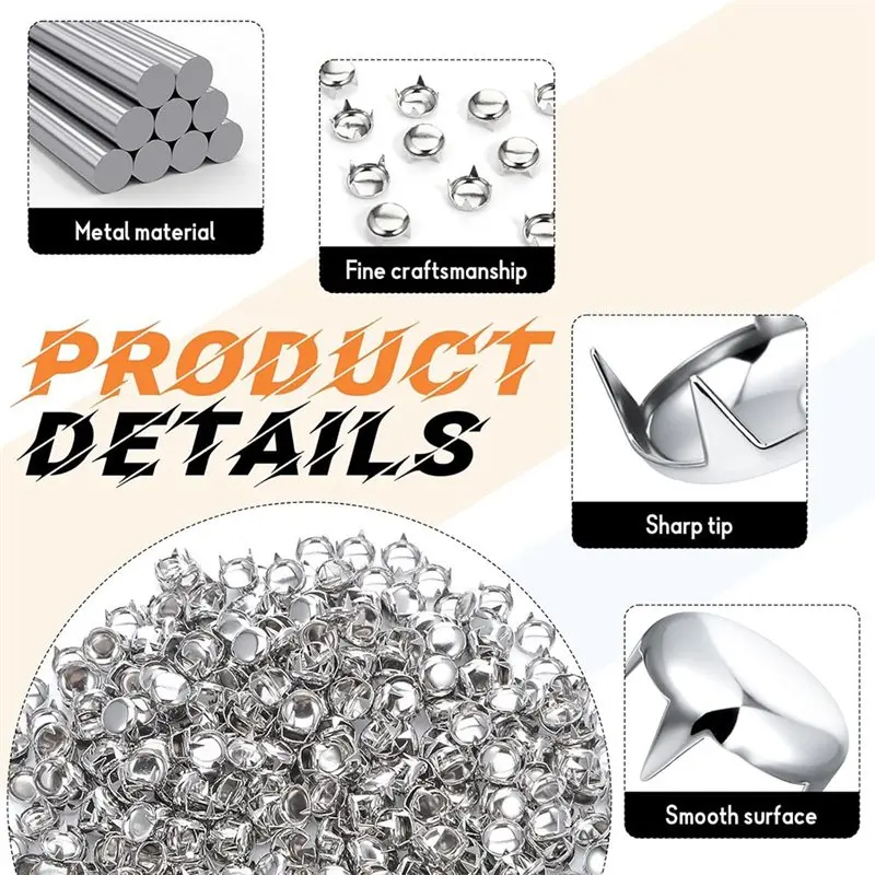AB11-For Clothing Silver Studs 500Pcs 10Mm Round Studs, Stud And Spikes With Awl For Leather Craft Clothes Belt Bag DIY Craft