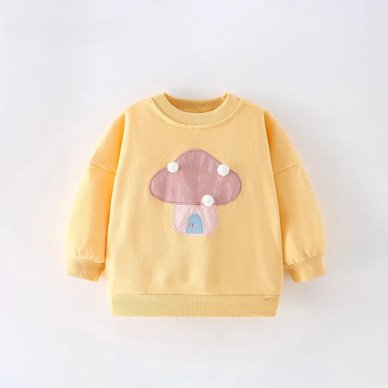 Spring Baby Girl 100% Cotton Clothes Set Kid Mushroom Printed Sweatshirts Children Fashion Pullover Long Sleeve Top