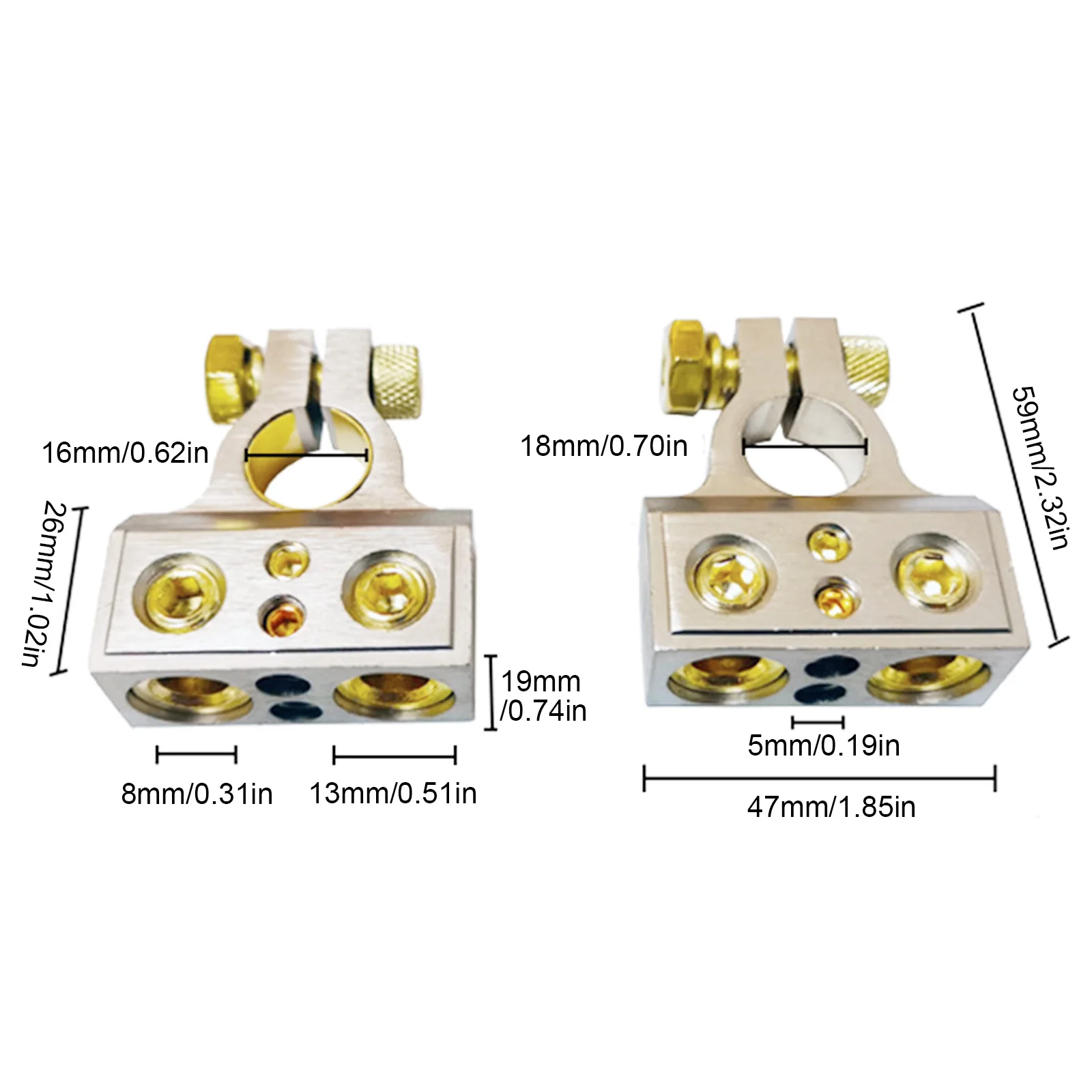 2Pcs Car Battery Terminal Connectors 0/2/4/8/10 Gauge Positive Negative Auto Car Marine Battery Terminal Connectors Shims