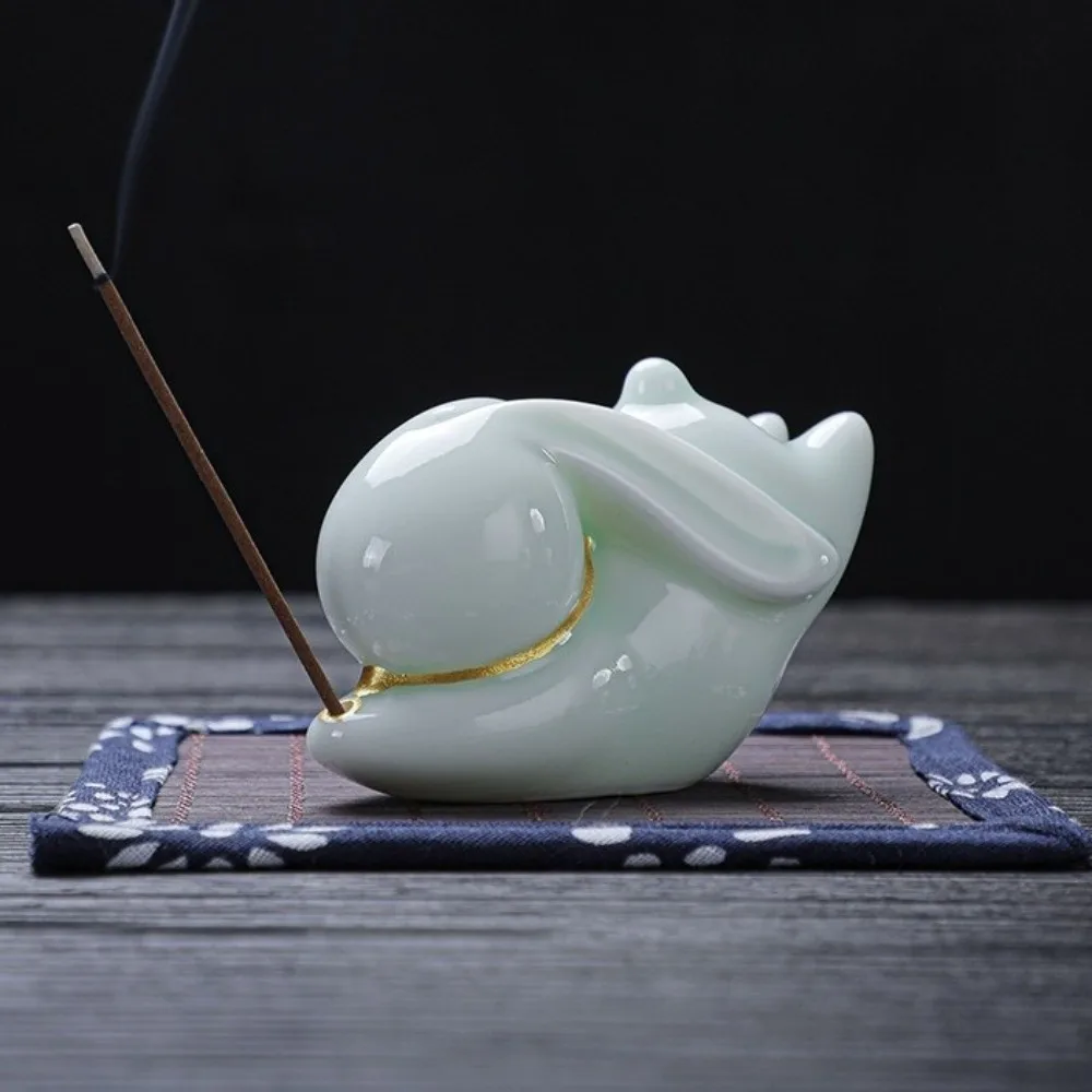 Ceramic Cat Incense Burner Holder Cute Animal Shaped Incense Stick Holder Decorative Handmade Craft Desktop Ornament Office Gift