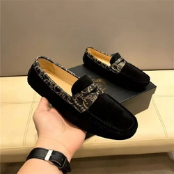 HKDQ Classic Black Men's Loafers Fashion Comfortable Suede Slip-on Moccasins Shoes For Men New Breathable Flat Casual Shoes Man