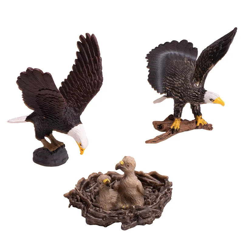 Simulated Animals Model Creative Design Realistic Birds Action Figures White Headed Eagle Owl Decor Toys 3pc/set