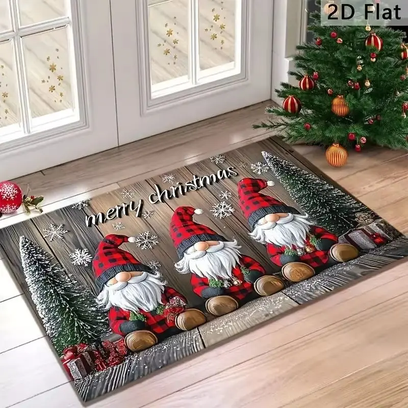 VIKAMA Gnome Doormat, Christmas Gnomes Wreath Snowflakes Door Mat, Merry Christmas Welcome Mat for Front Door, Xmas