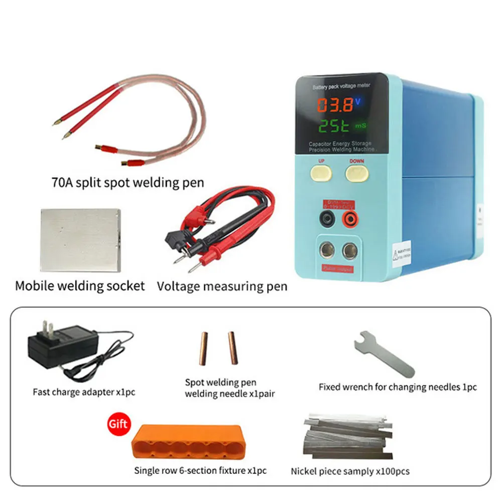 Soldador de mano de detección de voltaje CC multifuncional 801A +, soldadura por puntos de batería, almacenamiento de energía pequeño integrado
