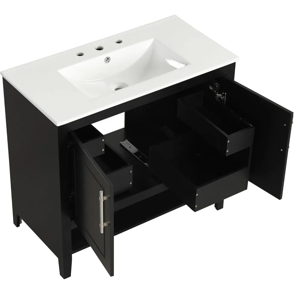 36 Inch Bathroom Vanities with Undermount Ceramic Sink Two Pull in/Out Drawers, Soft Closing Doors, Solid Wood Frame Board,Black