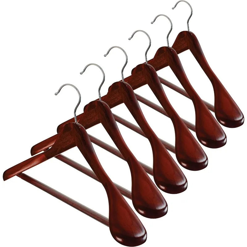 

High-Grade Wide Shoulder Wooden Hangers 10 Pack, Non Slip Pants Bar, Smooth Finish Wood Suit Hanger Coat Hanger for Closet