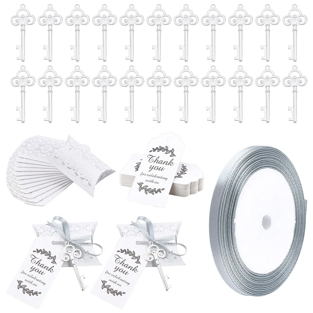 

1bag Wedding Packaging Accessories Including Paper Pillow boxes Gift Tags Alloy Pendants Satin Ribbon Mixed color