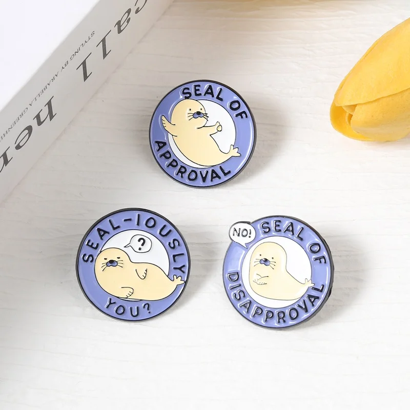Seal of Approval Emaille-Pins: Personalisierte „Seal-ishly“-Abzeichen, Cartoon-Tier-Wortspiele, Reversbroschen, Schmuckgeschenk für Freunde – Detail 2