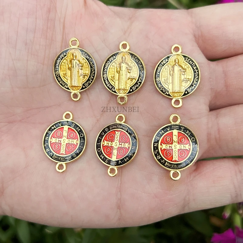 6pcs/pack Gold Plated Saint Benedict Charms Catholic Jewelry Accessories San Benito Bracelet Medal Beads