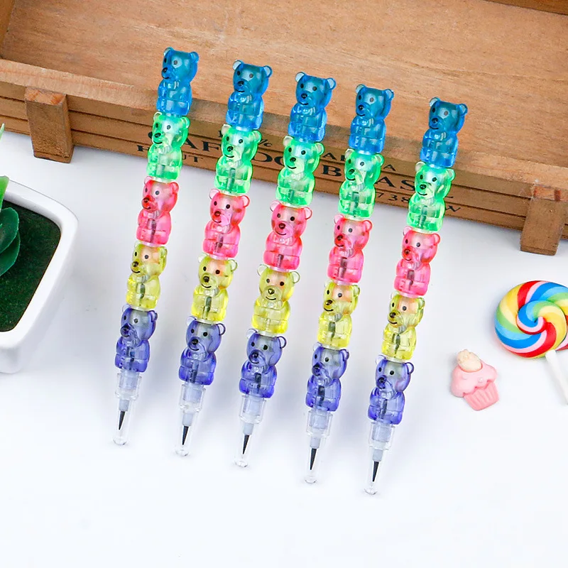 Cartoon Bear Knobby Building Blocks Sharpen-free Pencil Plastic Bullet Learn Drawing Creative Detachable Egg Laying Pen