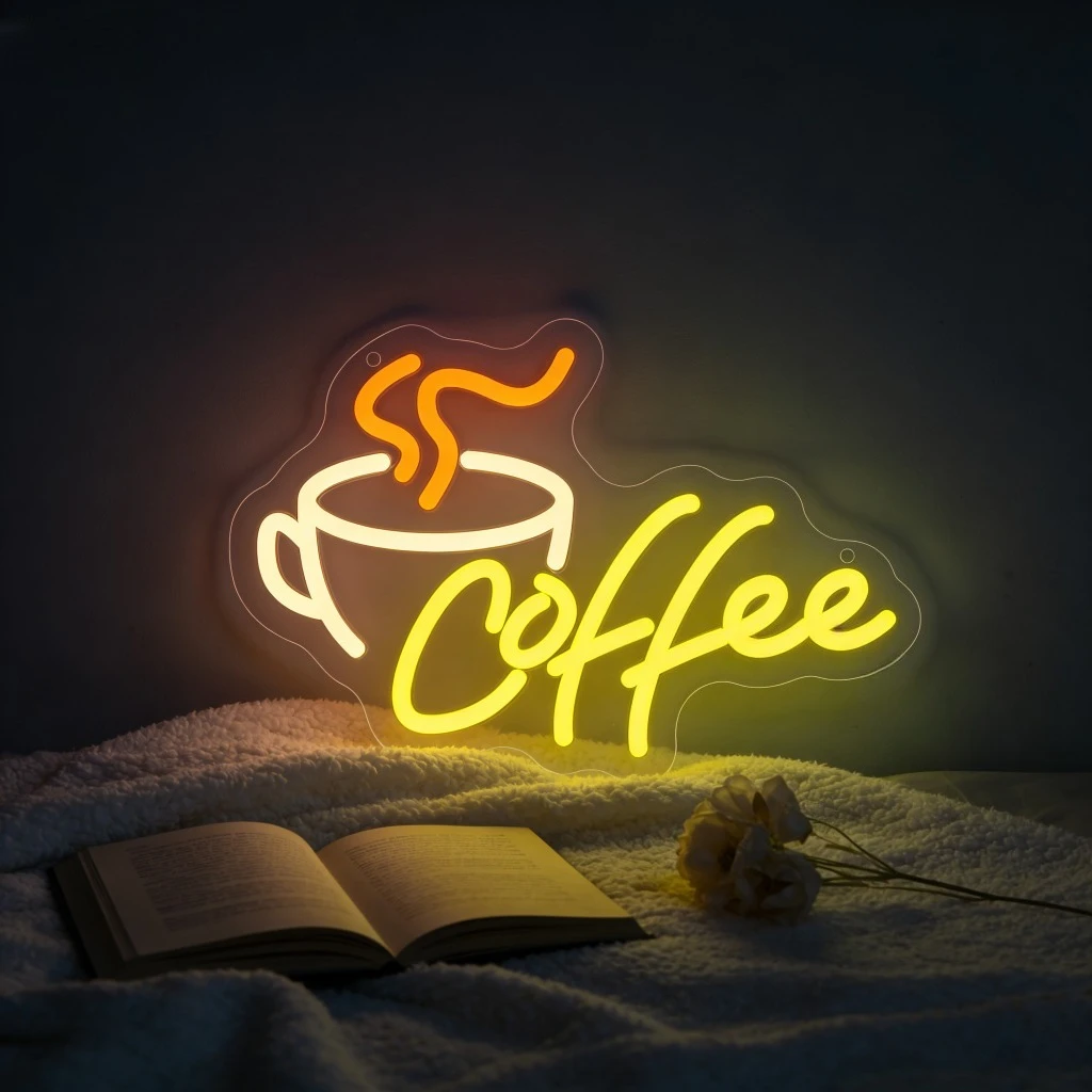 

Coffee Neon Sign LED Warm Yellow Glow for Living Room Bedroom Cafe Decor Cozy Reading Ambiance Romantic Home Wall Art Gift