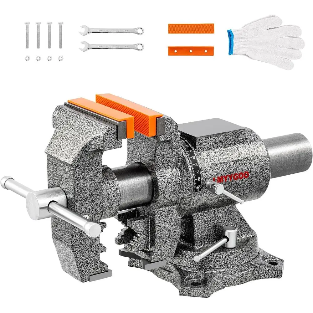 Bench Vise, 5inch Width 5inch Jaw Opening, 360° Swivel Base, Multipose Heavy Duty Workbench Vise with Anvil and 1 Pair Vise Jaw