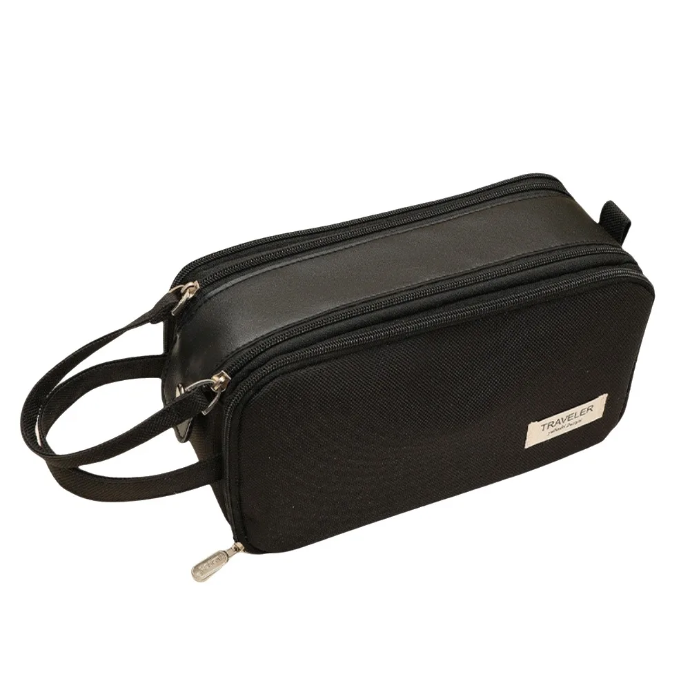 

INS Large Capacity Pencil Bag Canvas Handheld Storage Bag 3-Layers Solid Color Student Stationery School Supply