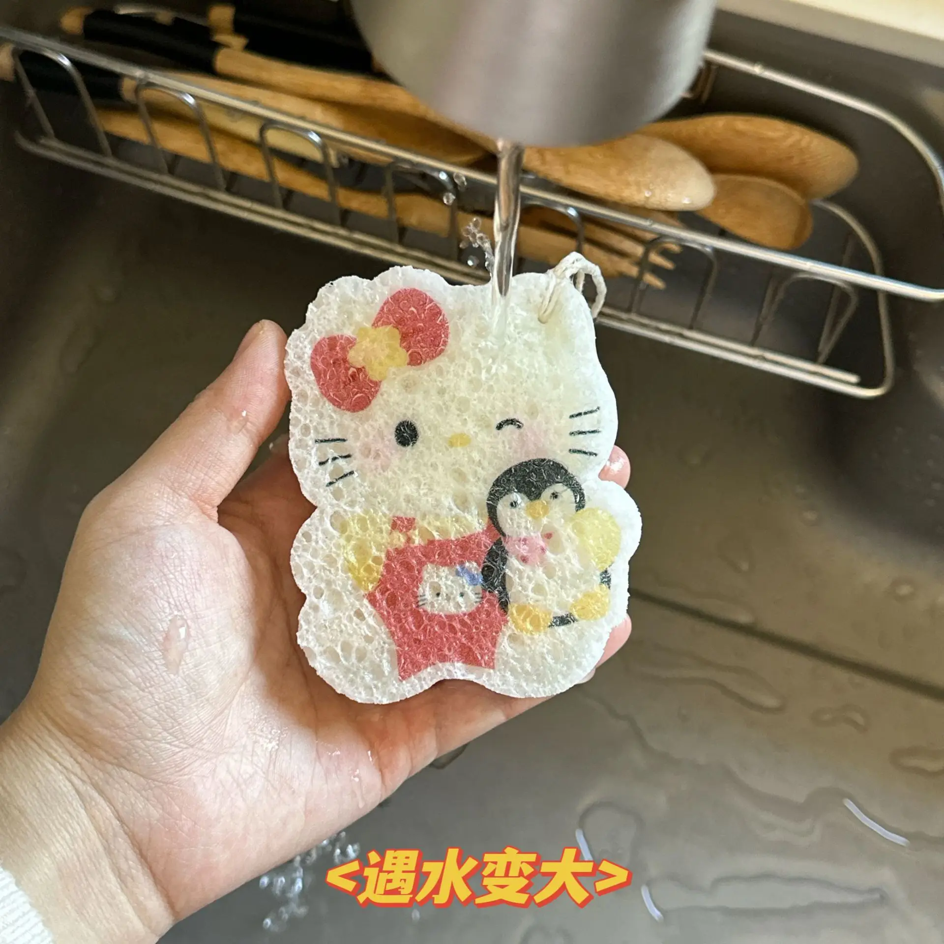 

Sanrio Hello Kitty Compressed Wood Pulp Sponge Cartoon Oil Remove Dish Cloths Dishwashing Sponge Wipes Cleaning Tools Kitchen