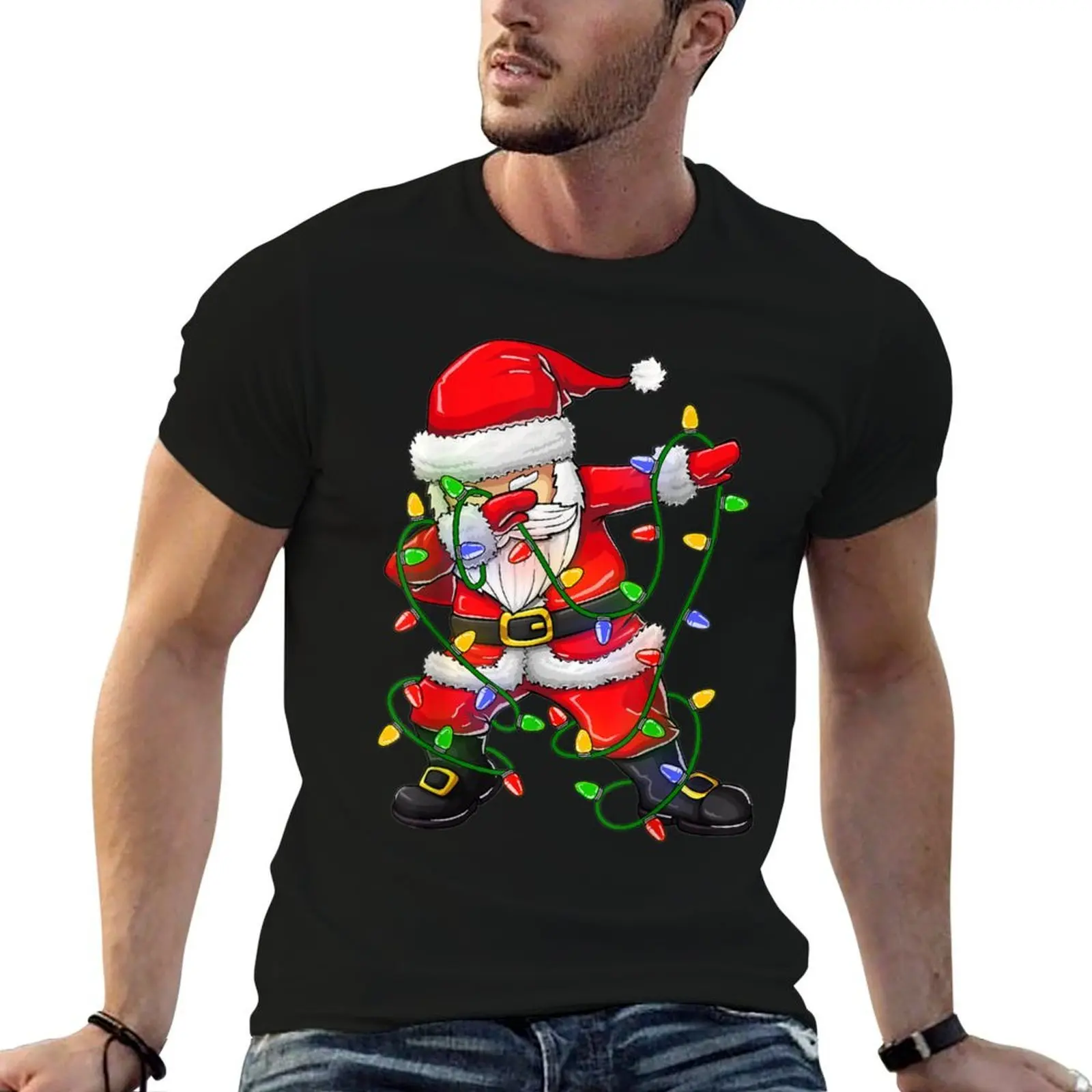 

Dabbing Santa Christmas Tree Lights T-Shirt t shirt for man men t shirt cotton 100% man t shirt cotton T-Shirt