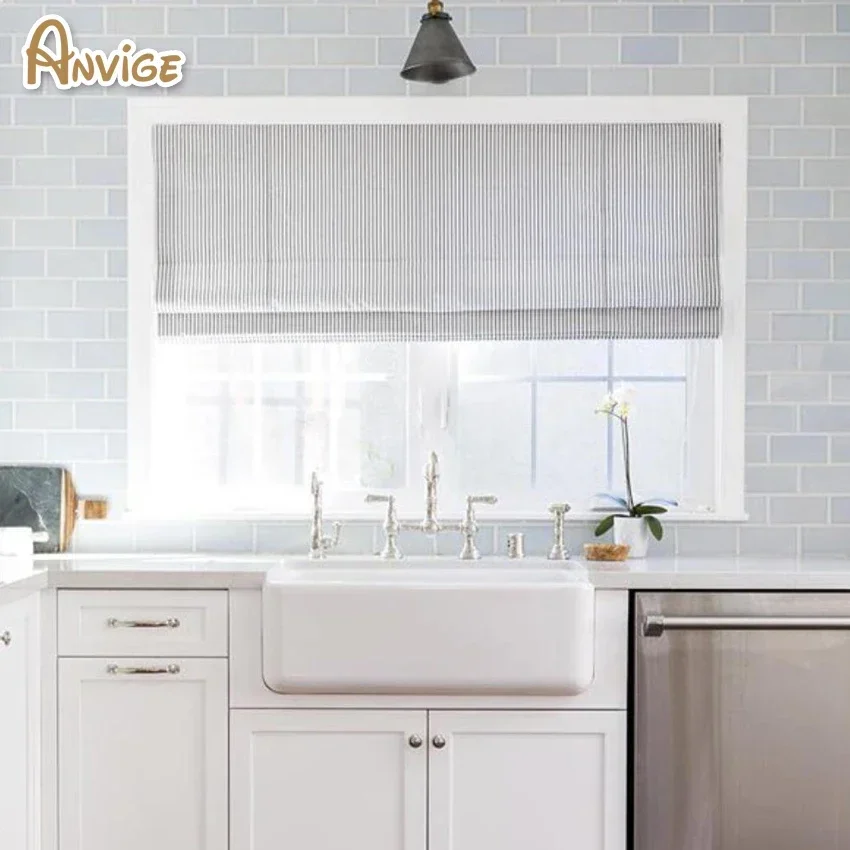 

Моторизованные высококачественные полосатые римские шторы, моющиеся шторы для простой установки, индивидуальная оконная занавеска