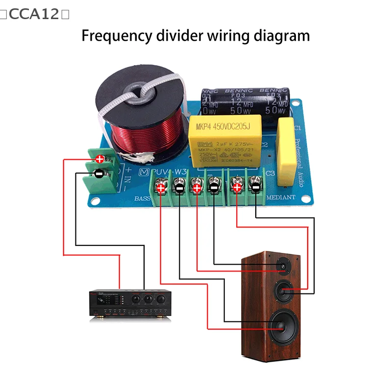 〔CCA12〕200W 3 Way HiFi Speaker Frequency Dividers Treble/Alto/Bass Audio Crossover Filter Circuit Board Theate  Speakers Filter