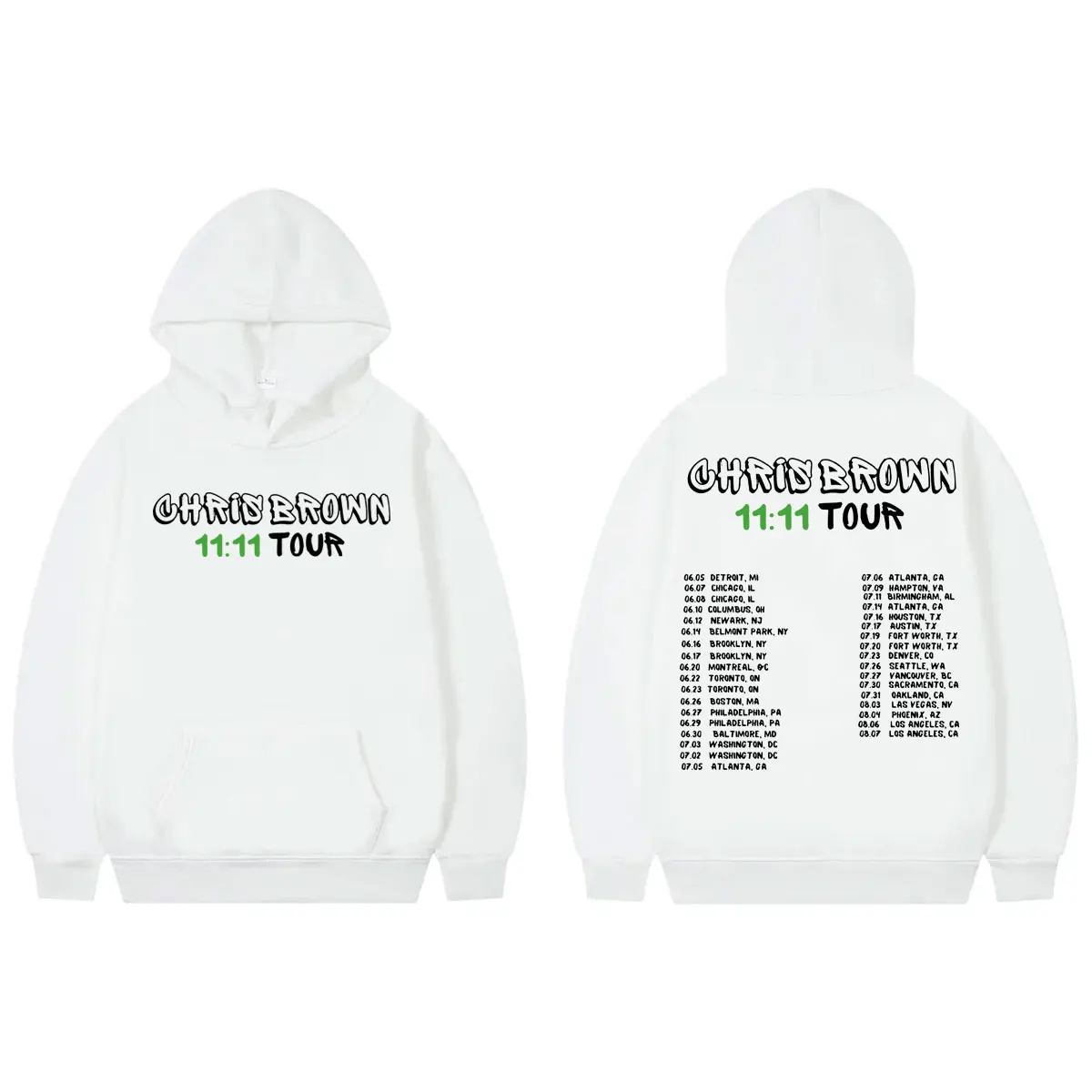 Rapper Chris Brown 11:11 Tour Double Sided Print Hoodie Fashion Casual Long Sleeve Sweatshirts Unisex Oversized Fleece Pullovers
