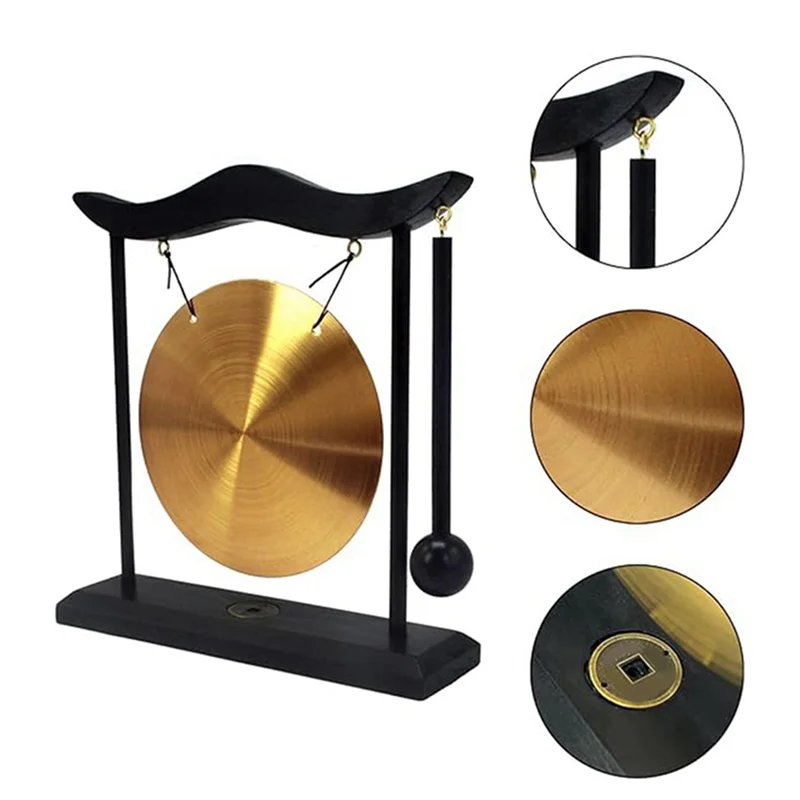 

Y67A-4X Mini Desktop Gong Table Wind Chime Percussion Instrument Cymbals Gongs With Mallet For Home Decor Housewarm Gift-A