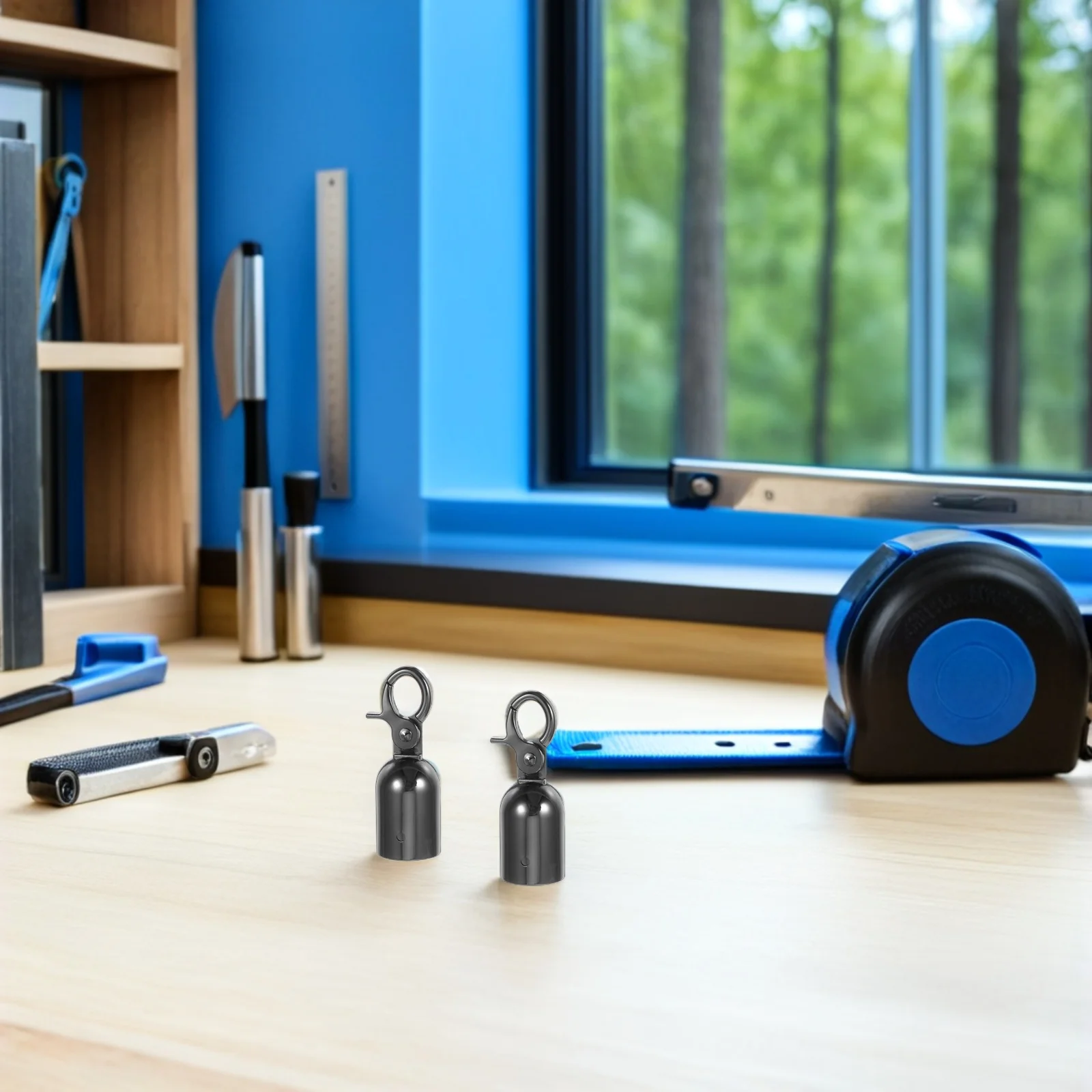 1Set Zinc Alloy Rope Hook Stopper Black Finish Stanchion Rope End Caps Secure Hook Barrier Crowd Control Queue Divider