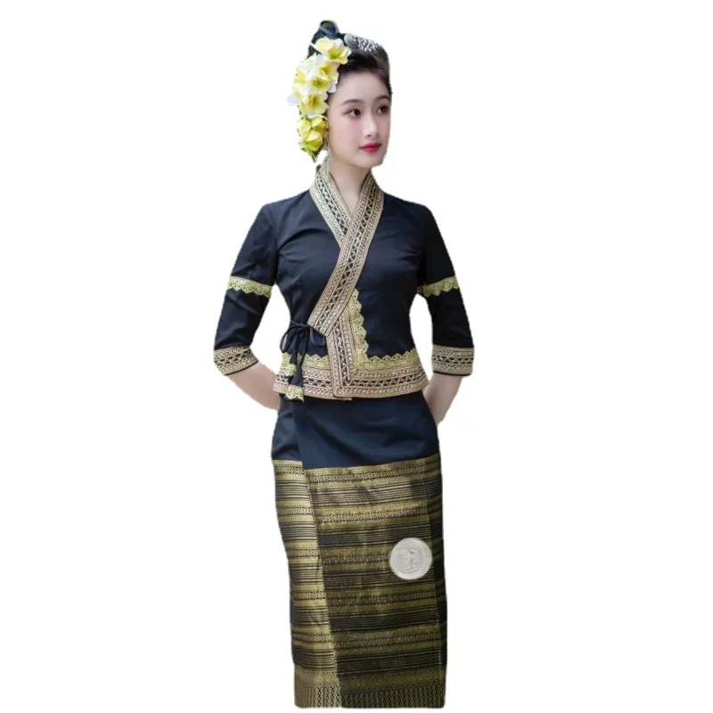 Traditional Thai Dresses for Women Ethnic Style Daily Casual Tops Blouse Skirt Asian Clothes Thailand Dress Thai Costume