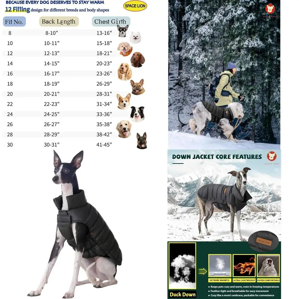 

Winter Puer Dog Down Coat, Durable for Outdoors, Lightweight & Adjustable for Large Dogs, Black, Size 28/4XL