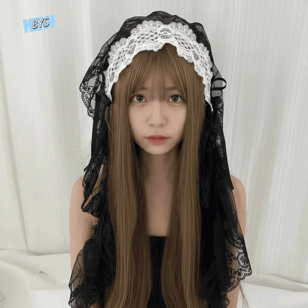 

Y2K Lolita Headwear Black / White Gothic Style Lace Bow Hair Band Japanese Style Polyester Lolita Girls Headband Women