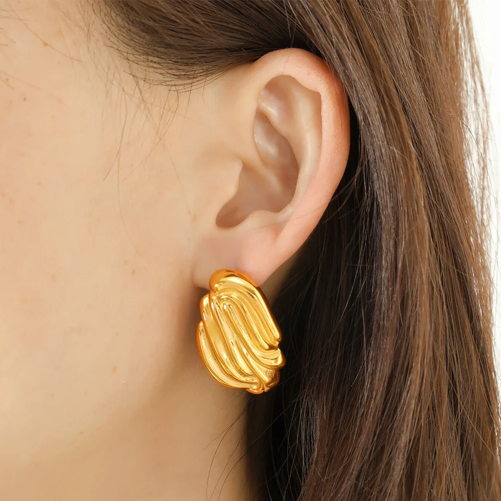 Stainless Steel Gold Plated ew Arrival Minimalist Stripes Hoop Earring Women Tarnish Free Chunky C Stud Earrings