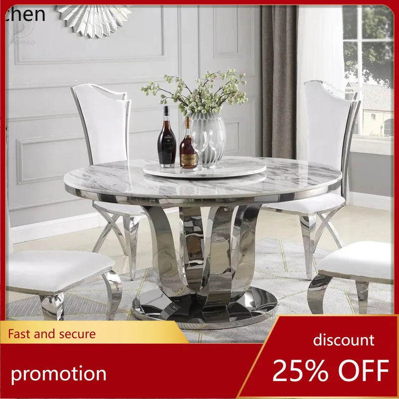 YFY Light Luxury Stainless Steel Round Table Modern Minimalist Marble Dining Table Hotel Small Apartment Home Use