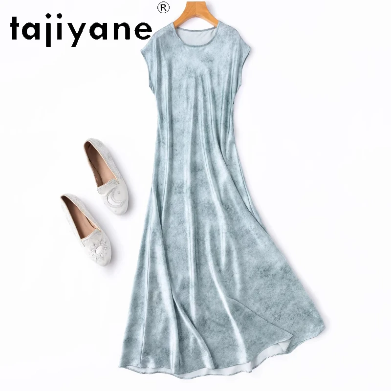 TAJIYANE 19MM 93% Mulberry Silk Dresses for Women Summer Slim Fit Long Dress Light Blue Party Frocks Woman Clothes 2026 Vestidos