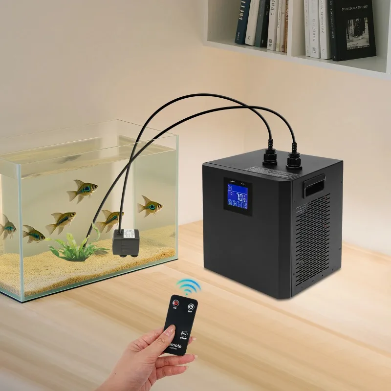 250W 300L Black Aquarium Water Chiller Machine, Free Standing Rectangle Fish Tank Chiller for Families, Aquariums, Hotels, etc