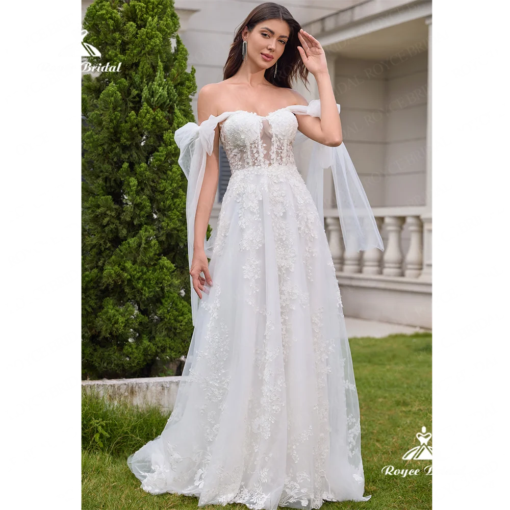 Roycebridal senza spalline A Line abito da sposa 2025 Lace Court Train abito da sposa abito da muslimatexmuslimah