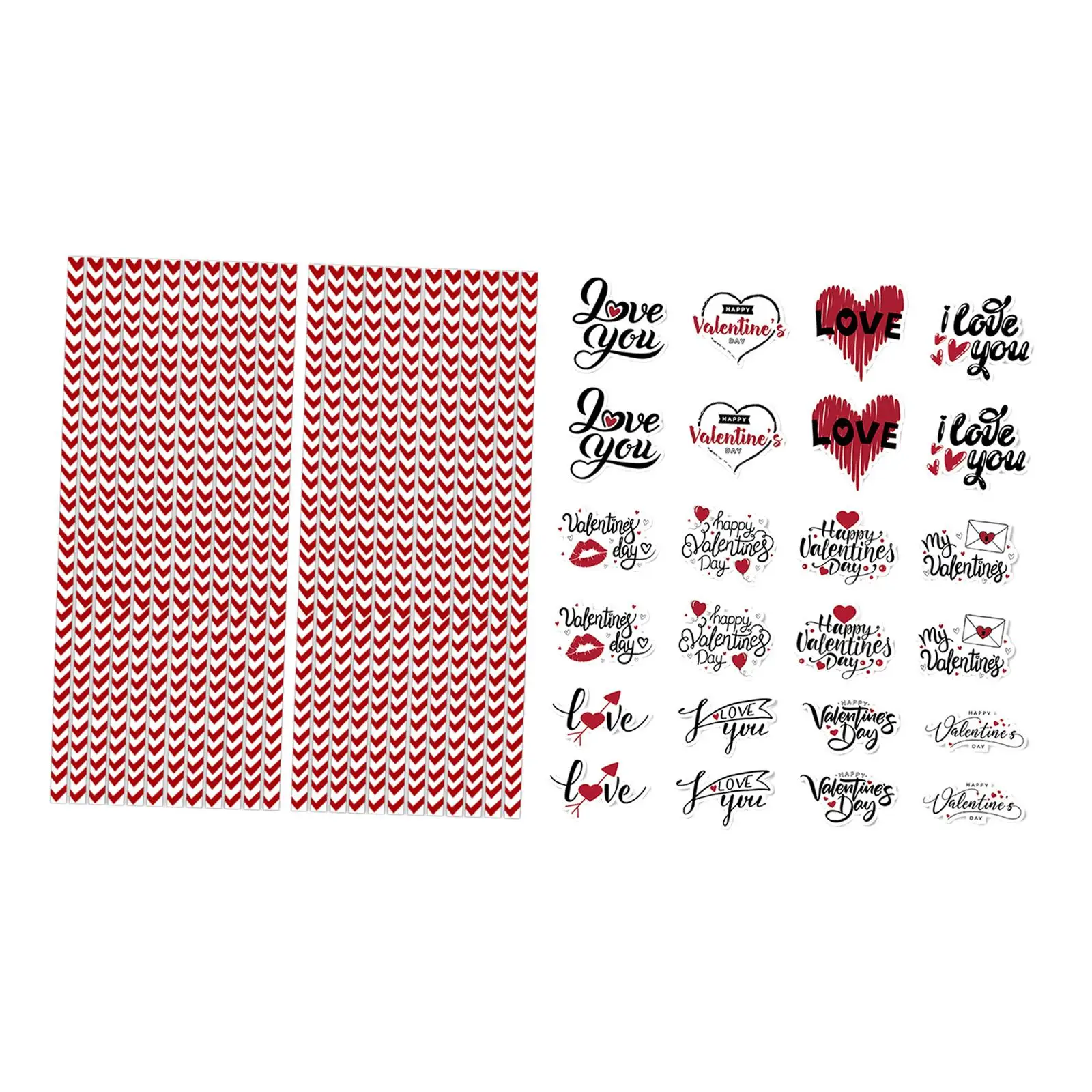 Valentine Day Straws with Decorative Stickers for Carnival Party Favors Bulk Paper Straws 19.5cm