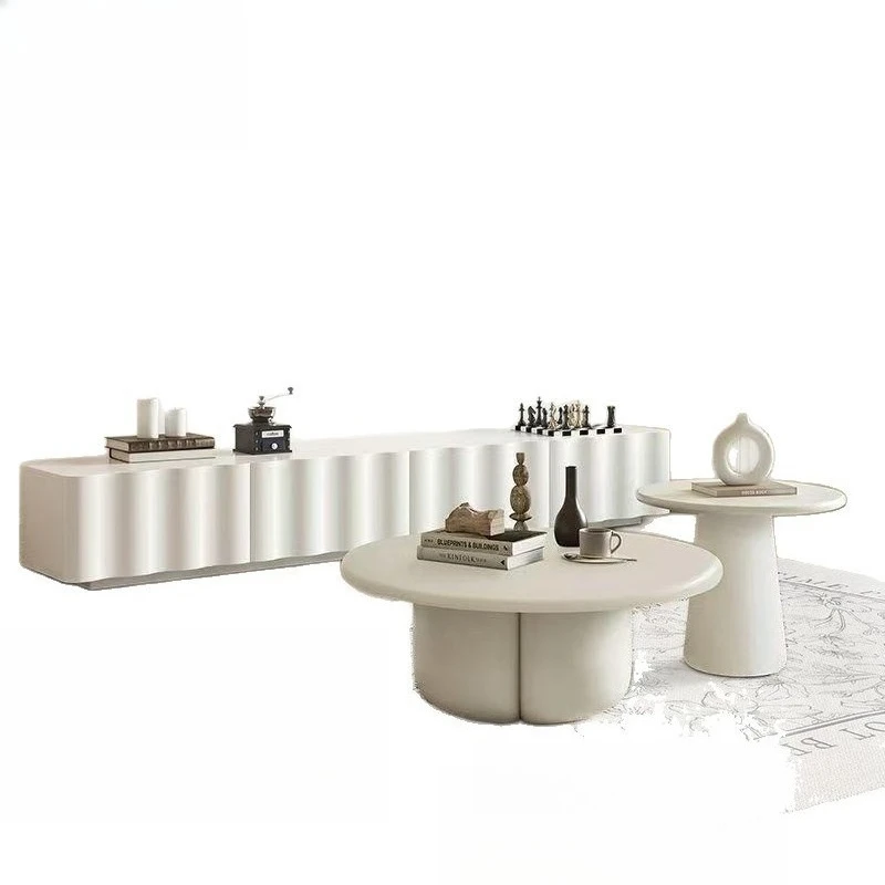 French minimalist, cream retro style, TV cabinet, combination coffee table set