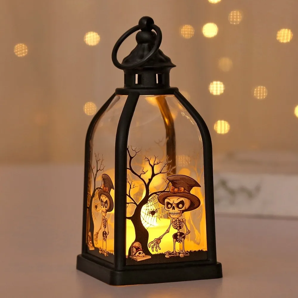 New Flame Effect Halloween Lantern Battery Powered Hanging Design Haunted House Light Castle Shape LED Lantern Lamp Party Props