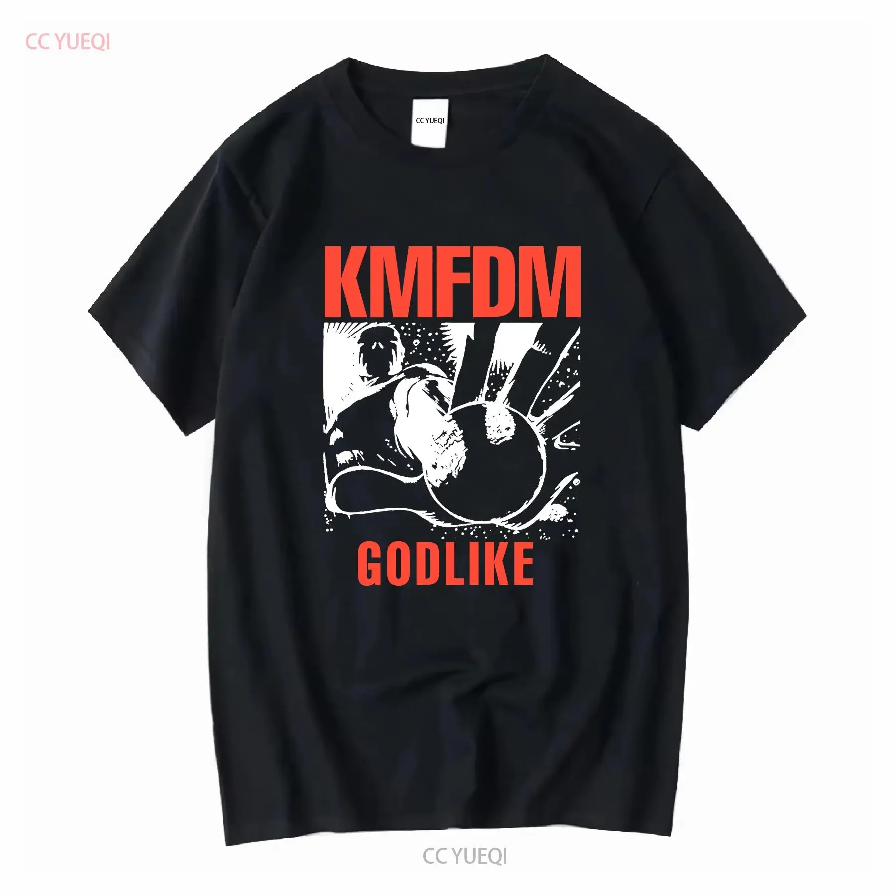 1990 KMFDM Godlike Cotton Black T shirt S 5XL VM7344 vintage Washed graphic Breathable streetwear Stylish Unisex Slightly Soft
