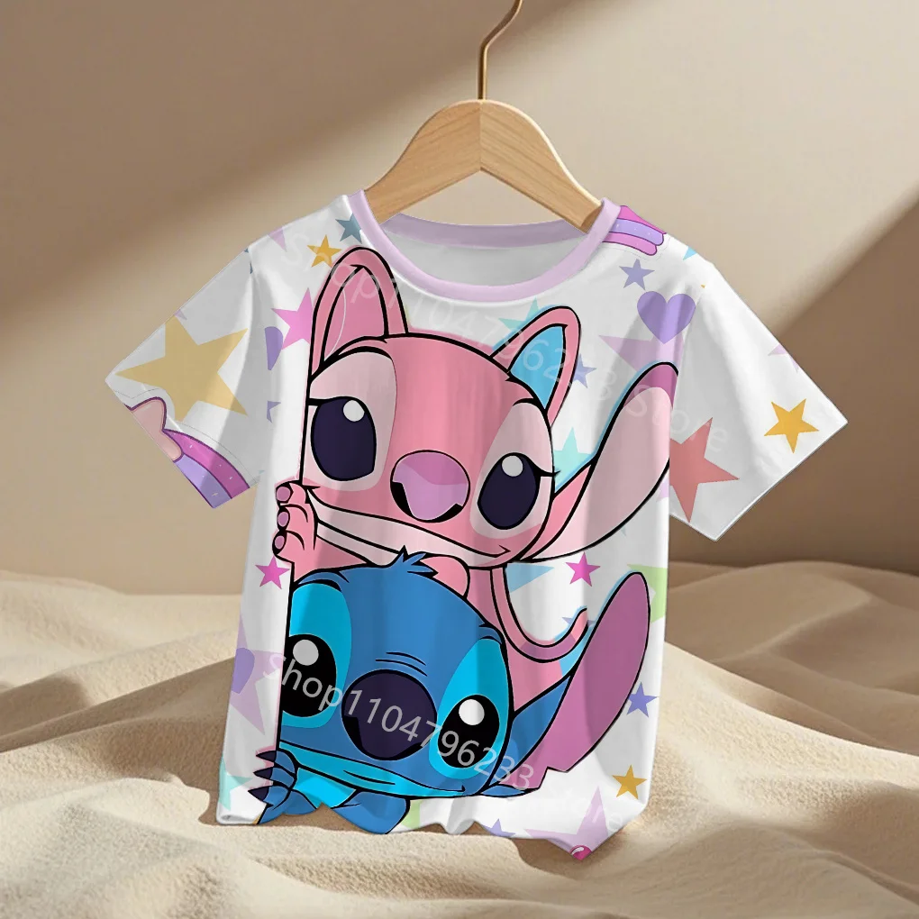 

Disney Cartoon Cute Stitch Print Baby Clothing 3 to 14 Years Male Outdoor Clothes Boys Clothes Girls T-shirt Teen Top Shirts