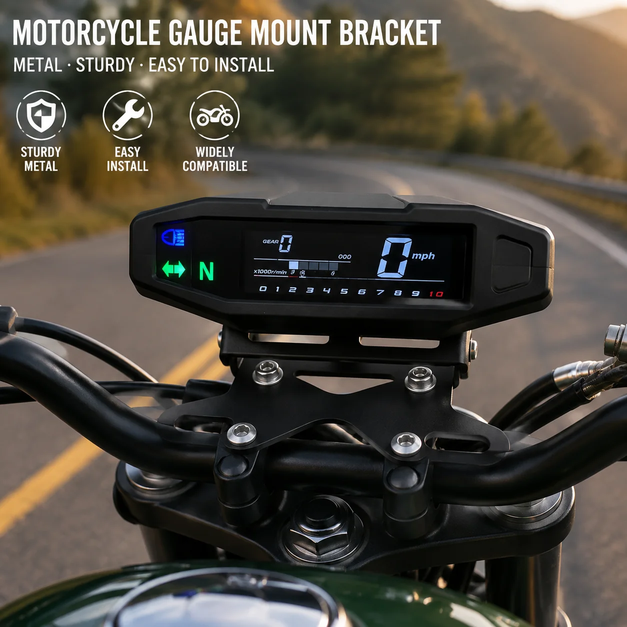 Adjustable HD VA LCD Motorcycle Speedometer Gauge Kit, Multi-Function Digital Dashboard with Tachometer Fuel Gauge Odometer