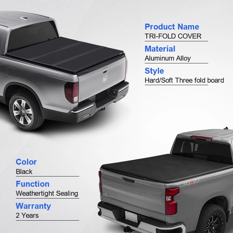 Factory Price High Quality Pickup Tri folding Hard Tonneau Cover for Hilux Revo Vigo Tundra Tacoma Ranger D-Max BT50 Triton L200