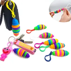 Favor Keychain Plastic Mini Finger Slug pendant Relieve Stress Keyring Snail Caterpillar Key Chain Squeeze Sensory Toys