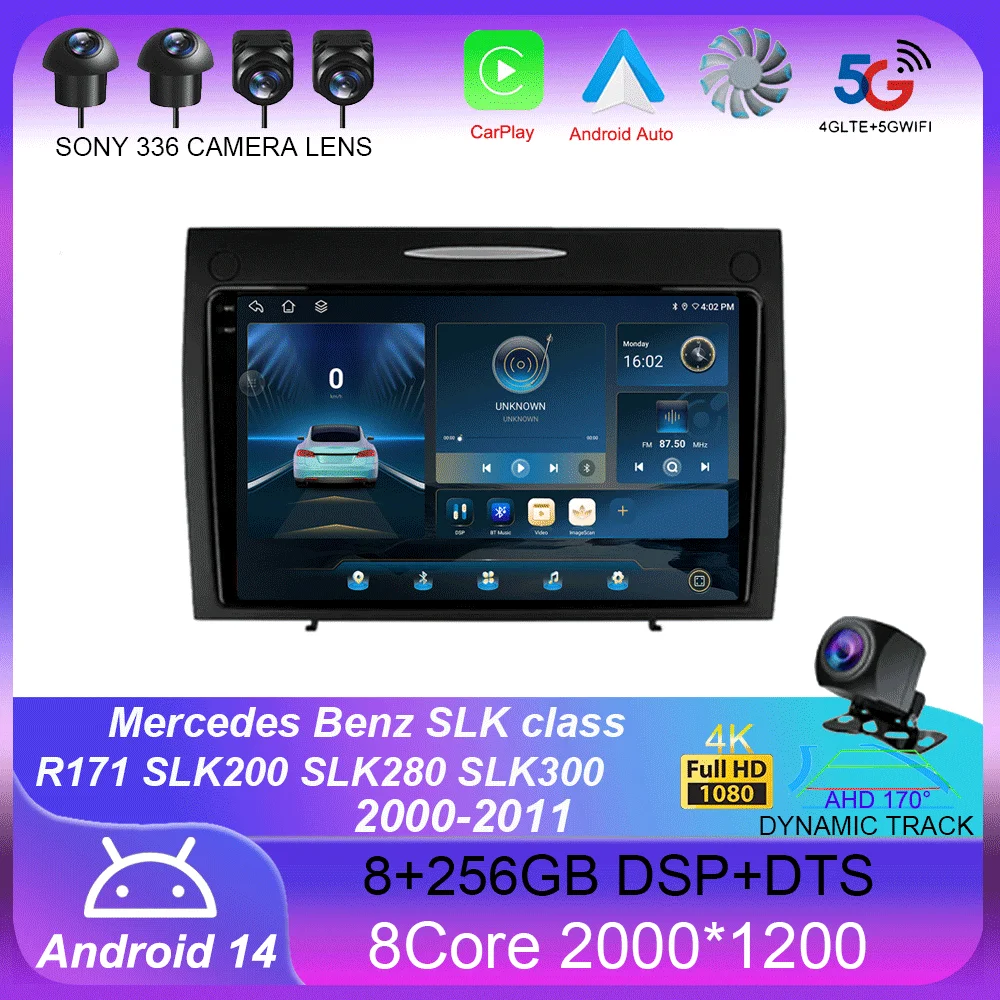 Android 14 Car Radio For Mercedes Benz SLK class R171 SLK200 SLK280 SLK300 2000-2011 GPS Navigation Multimedia Player Stereo DSP