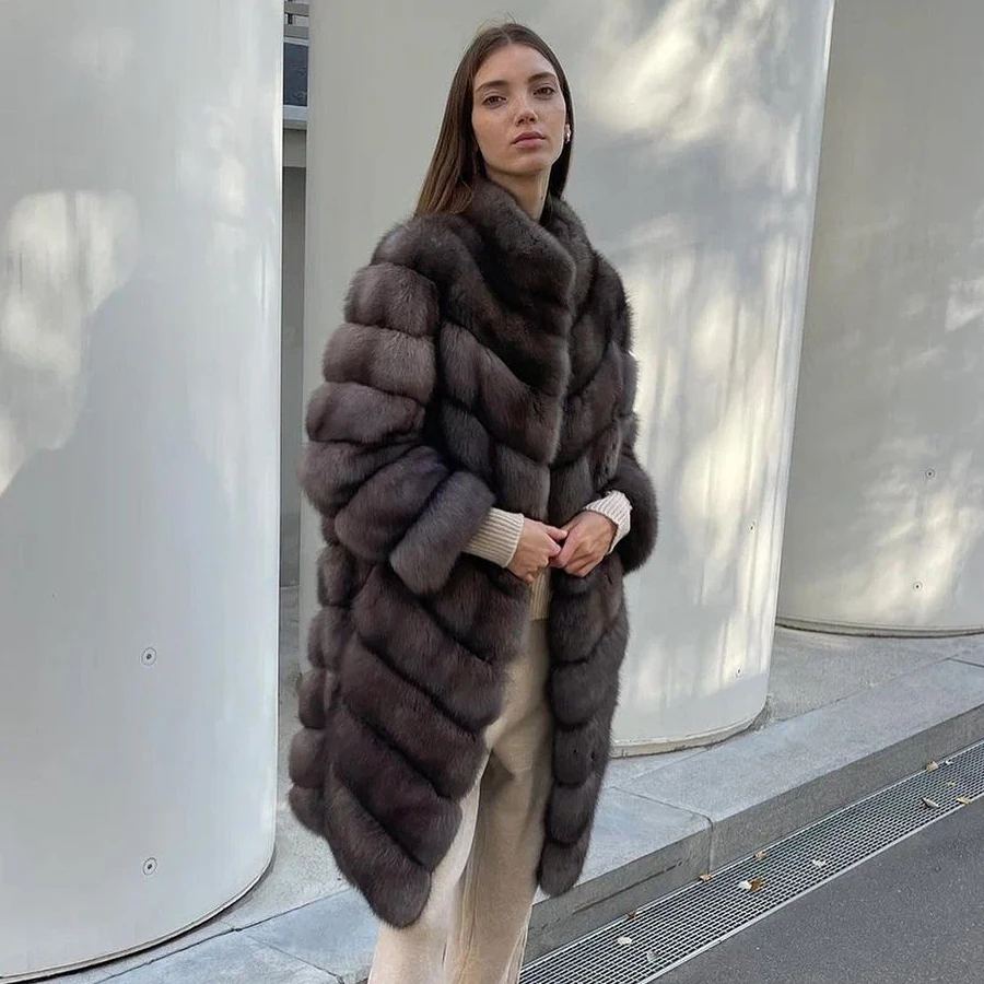 

Fox Fur Coat Women Luxury Natural Fox Fur Coats Womens With Stand Collar Real Fox Fur Jackets Winter Hot Selling