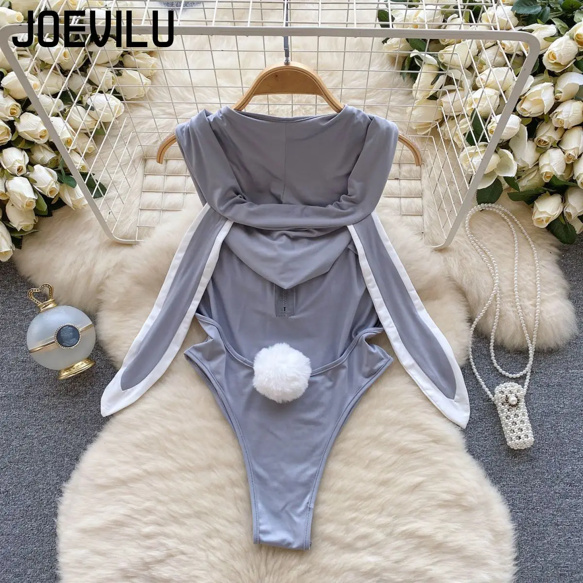 JOVEILU مثير المثيرة مقنعين ارتداءها الأرنب دور اللعب موحدة عارية الذراعين السيدات سر زي الصيف تاريخ الحفلات منامة مغر