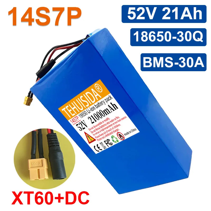 New 52V 14S7P 21000mAh 18650-30Q Balance Car Electric Bicycle Scooter Tricycle Rechargeable Lithium Ion Battery Built-in BMS 30A