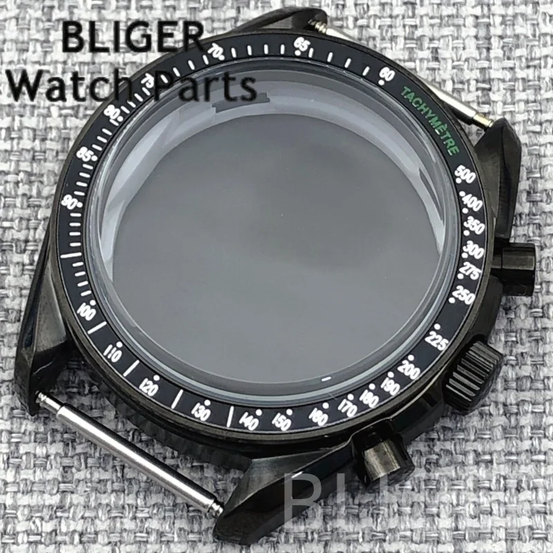 BLIGER 40 مللي متر أسود PVD VK63 ساعة حافظة أسود أزرق أحمر أخضر فضي إدراج مرآة أكريليك صالح VK63 حركة الجمعية إصلاح أجزاء