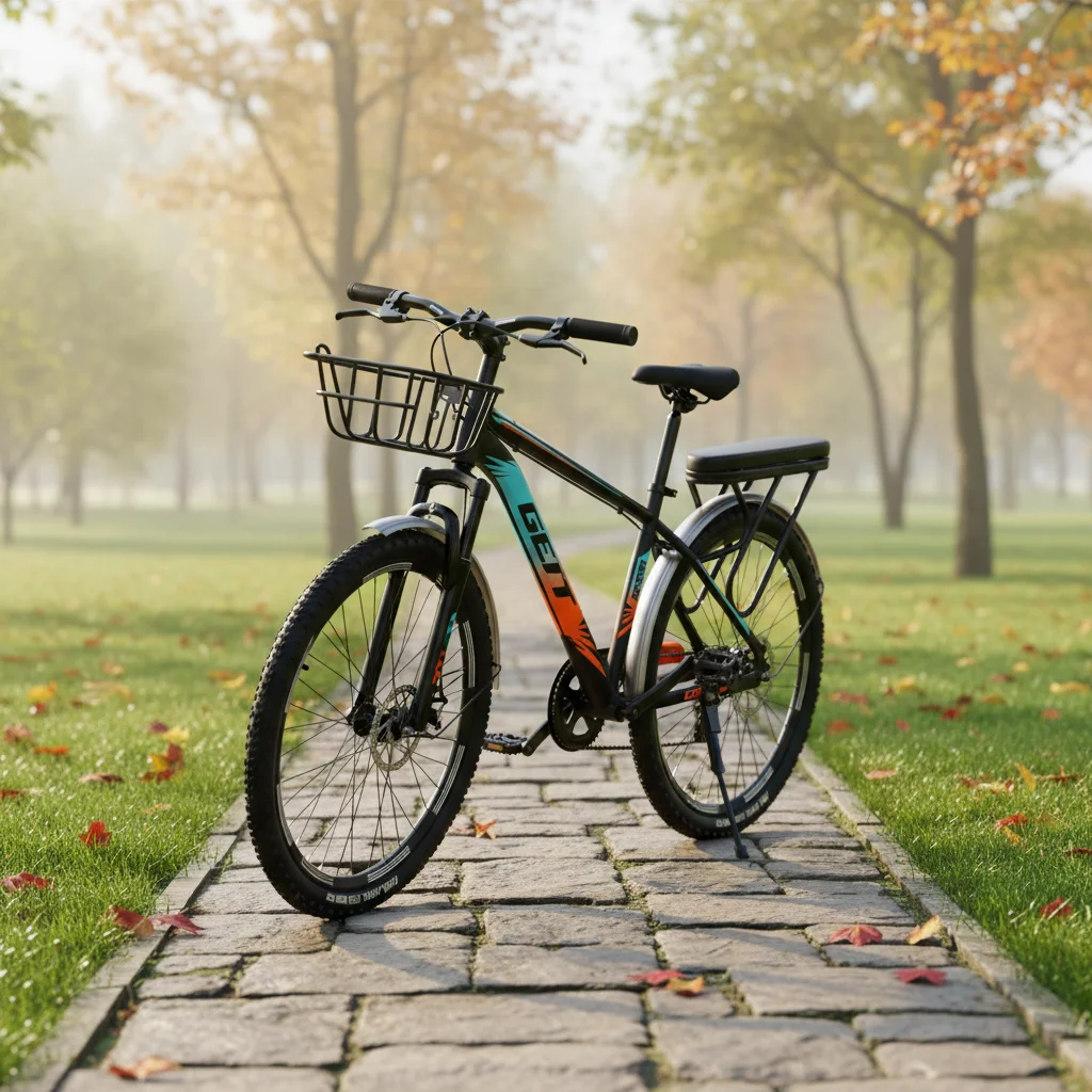 26 Inch Hybrid Mountain Bike Aluminum Alloy Frame Urban Commuter Bicycle with Front Basket Rear Cargo Rack Full Fenders